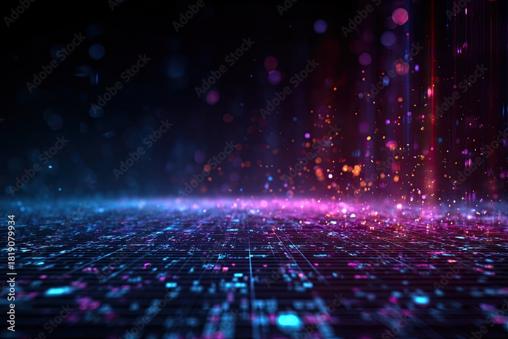 Fototapeta premium Digital, vibrant visualization of information, glowing with blue, purple, and pink light