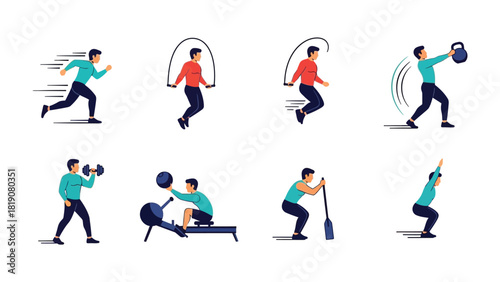 Colorful Fitness Icons Depicting Various Workouts | Vibrant Fitness Activity Illustrations for Motivation | Energizing Fitness Illustrations for Active Lifestyles