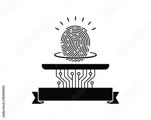 Black biometric fingerprint with circuit board and tech banner