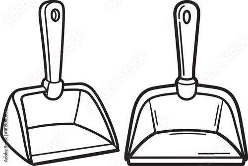 Two dustpan and brush tools in a simple outline silhouette