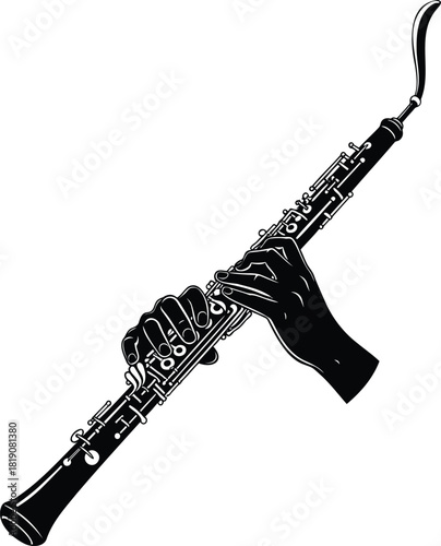 Clarinet Player Hands on Woodwind Instrument Silhouette