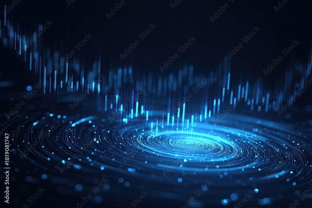 Naklejka premium A stylized, abstract visualization of data analysis with glowing blue lines and a swirling vortex