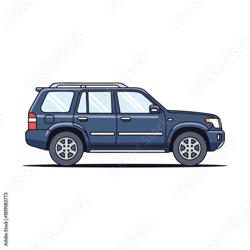 Vector illustration of blue SUV car side view in clean modern style