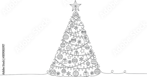 Minimalist christmas tree with ornaments and star topper