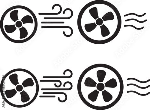 Two pairs of fans blowing air in a clear silhouette style