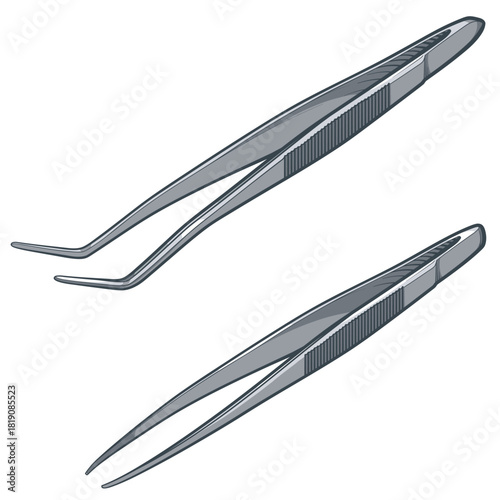 Two tweezers on a white background. Vector illustration of tweezers.