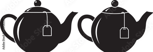 Two identical black teapots with tea bags silhouette