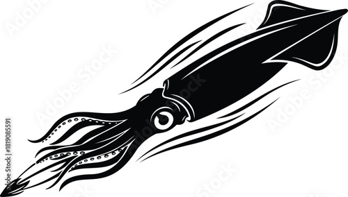 Stylized Squid Silhouette Swimming Underwater Vector