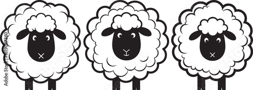 Three fluffy sheep standing together in a simple silhouette