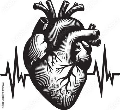 heart with heartbeat illustration, vector design