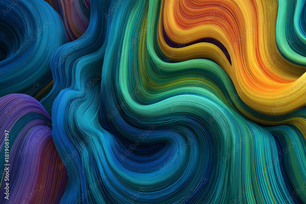 Fototapeta premium Vibrant abstract flowing lines creating a dynamic colorful background with blues greens oranges and yellows
