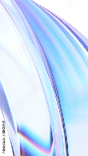 Abstract minimalist design, iridescent glass shape, vertical orientation, 3d render