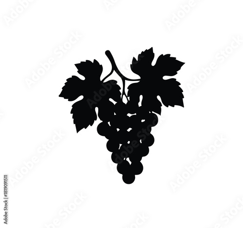 Minimalist Black Grape and Leaf Design Element