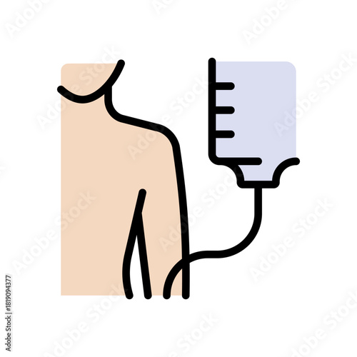 Intravenous therapy medical color icon. Vector illustration of an IV drip bag with a tube, for healthcare apps, medical websites, and hospital-related visuals.