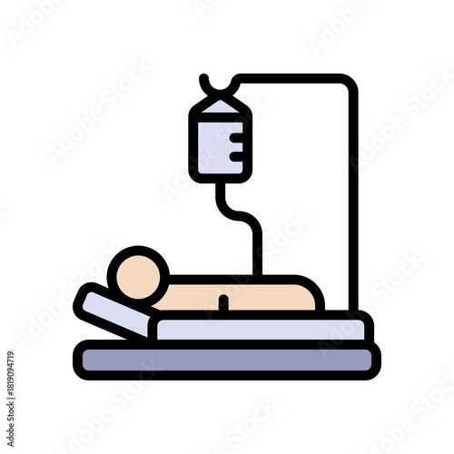 Chemotherapy color icon. Intravenous therapy medical sign. Vector illustration of an IV drip bag with a tube and stand, for healthcare apps, medical websites, and hospital-related visuals.