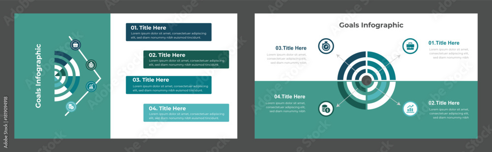 Fototapeta premium Business Goals Presentation Teal Infographic Featuring Circular Target and Steps to Success