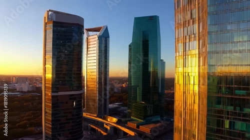 City Skyline at Sunset with Modern Skyscrapers

