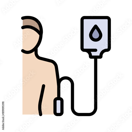 Blood Transfusion Color Icon, Blood bag with dripping blood. Blood transfusion donate symbol. Medical IV drip bag sign, for healthcare apps, medical websites, and hospital-related visuals.