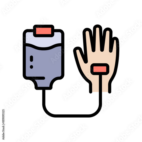 Intravenous saline drip color icon, world cancer day and chemotherapy, blood transfusion vector graphics. IV therapy symbol for healthcare apps, medical websites, and hospital-related visuals.
