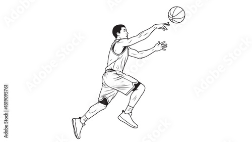 Basketball player passing the ball action line art illustration vector design for sports and athletic concepts