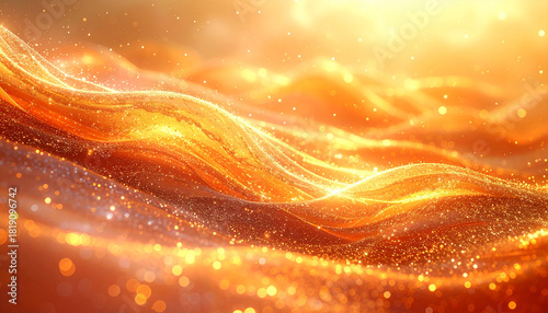 Fototapeta Naklejka Na Ścianę i Meble -  黄金の光の波・輝くオレンジの抽象背景