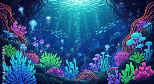 Bioluminescent Underwater Forest Vecto