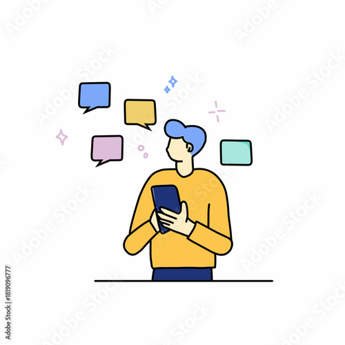 Social networking. Men use dating apps, send flirty messages, add new friends, and chat online on messenger.