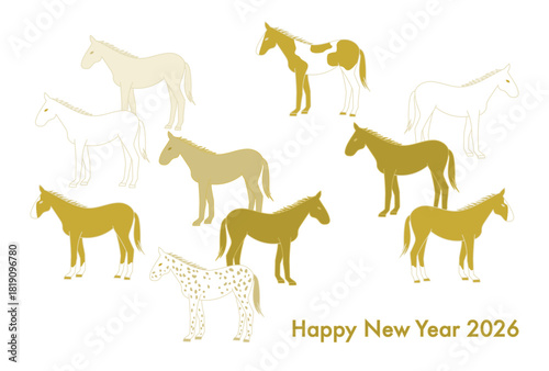 2026年午年の年賀状(色々な品種の馬たち)