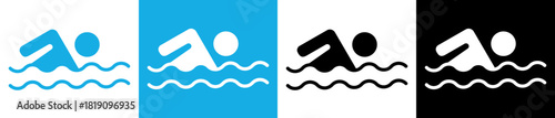 Swimming icons vector set in stroke line style. Linear outline illustration showing swimming signs, safety rules and prohibition symbols for beach zone and pool area.