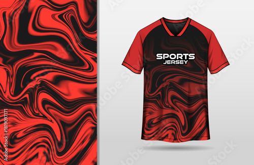 Abstract sports black and red grunge liquify background for jersey design