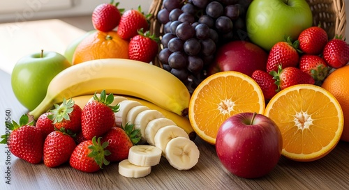 A vibrant assortment of fresh fruits including apples bananas oranges strawberries and grapes isolated on white background