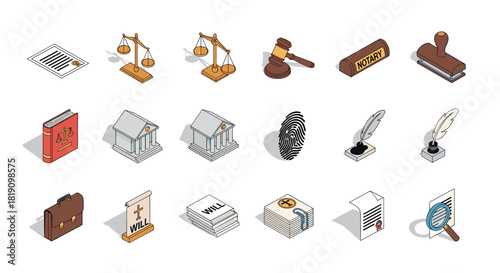 Isometric legal and notary icons collection for business and law projects