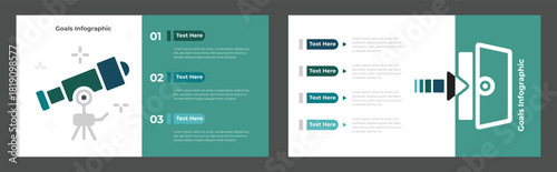 Modern Business Goal Infographic Telescope, Steps to Success, Growth and Achieving the Target