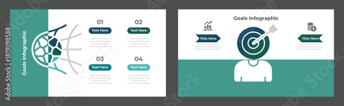 Modern Business Goal Infographic for Presentation, Showing Four Steps and Achievement of Target