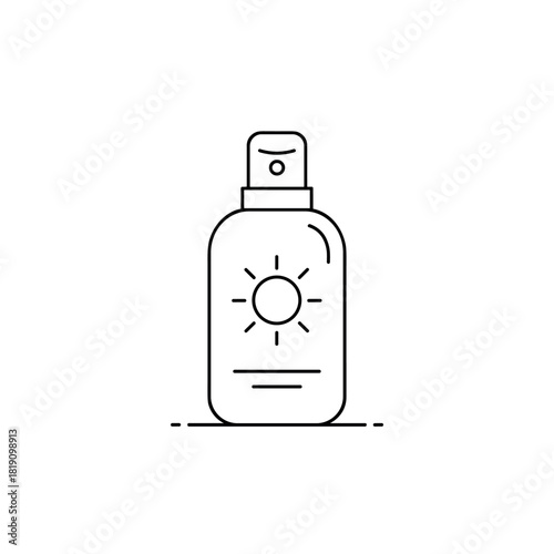 Minimalistic sunscreen spray bottle with sun icon in linear style