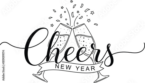 Cheers to new year celebration with champagne glasses toast