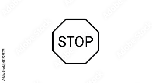 Minimalist octagonal stop sign in black outline on white background