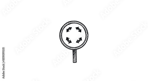 Hand drawn search icon with expand arrows in sketch style