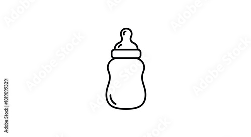 Minimalist baby bottle icon in black and white outline design
