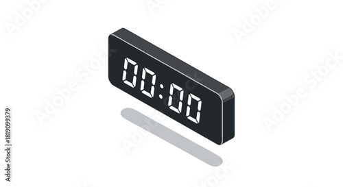 Minimalistic 3d digital clock display at midnight on white background