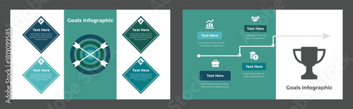 Wallpaper Mural Teal and Navy Business Goals Infographic with Target, Steps and Trophy Icons for Success Torontodigital.ca