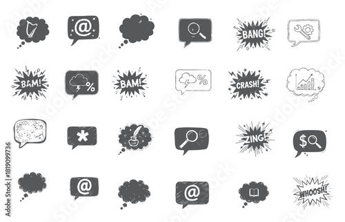 Hand-Drawn Speech Bubbles and Comic Bursts. Conceptual Sketch for Business Strategy and Problem Solving.