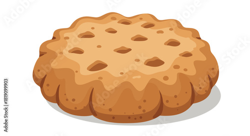 Delicious cartoon biscuit with chocolate chips on white background