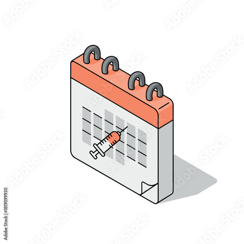 Isometric calendar with vaccine syringe icon for health immunization reminder