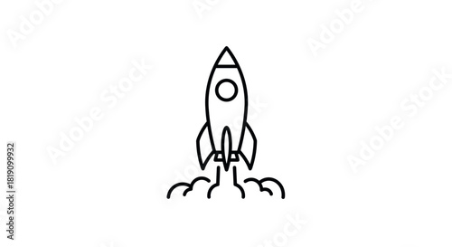 Simple linear rocket icon with smoke trail for startup concepts