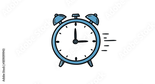 Hand drawn alarm clock with motion lines for time management concepts