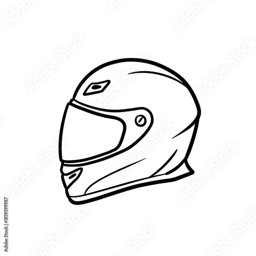 Outline drawing of a racing helmet for motorsport and safety themes