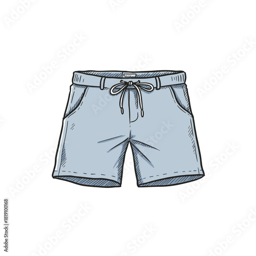 Casual blue shorts with drawstring and pocket design in sketch style