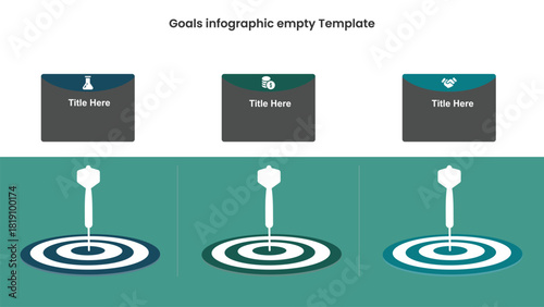 Three Step Goal Setting Presentation Dart Hitting Target Infographic, Empty with Icons