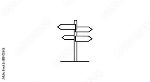 Minimalist linear signpost icon simple black and white directional design